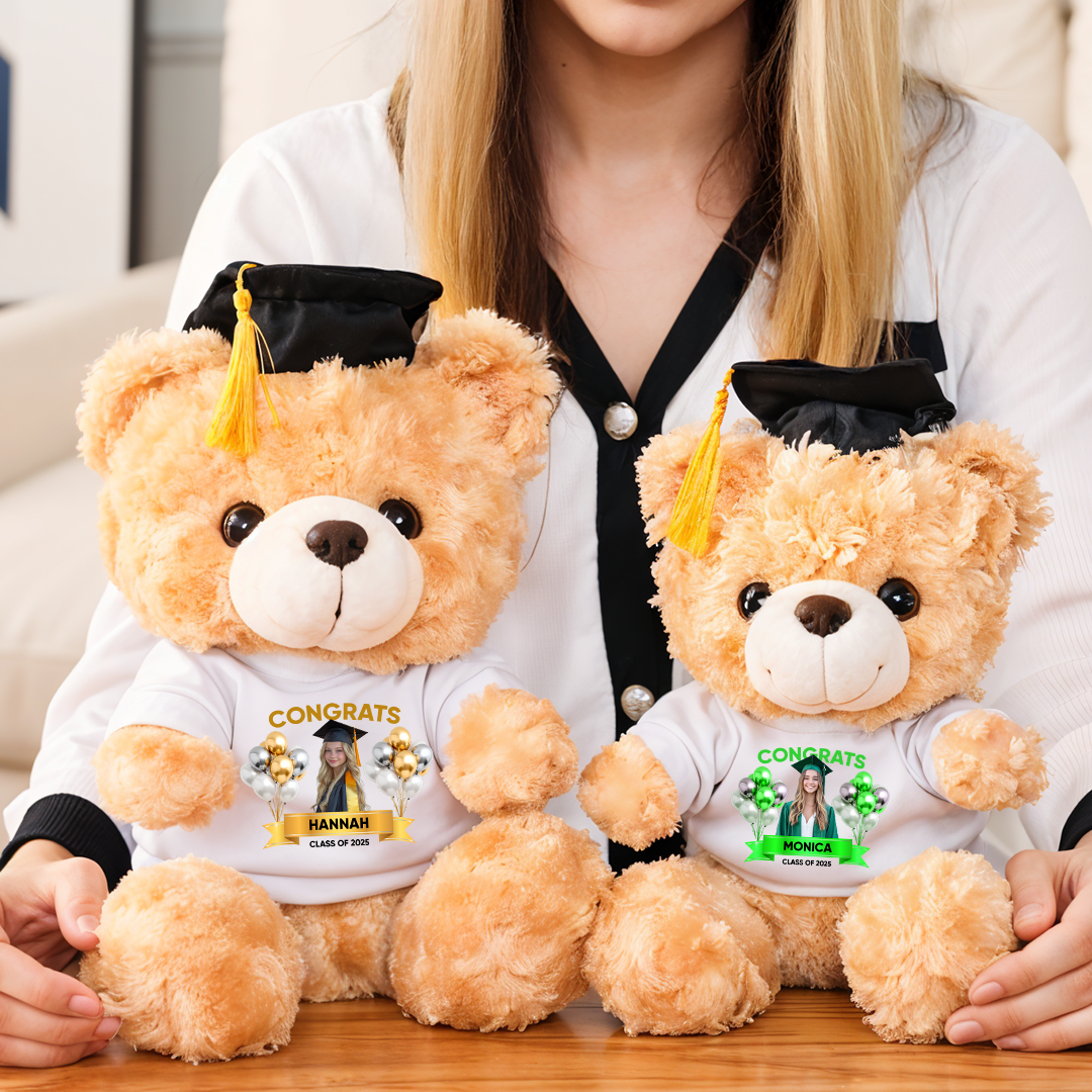 Class Of 2025 Congrats Graduate Bear With Cap - Teddy Bear With Personalized Shirt - 2