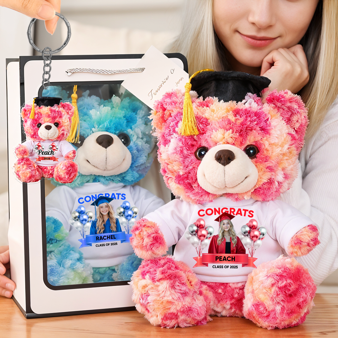 Class Of 2025 Congrats Graduate Bear With Cap - Teddy Bear With Shirt and Keychain