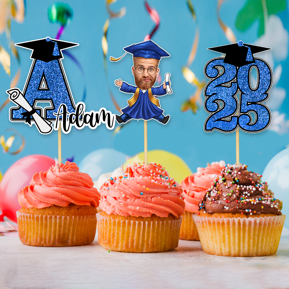Name and Face Class of 2025 Cupcake Toppers, Graduation Decorations - Cake Topper Only Paper