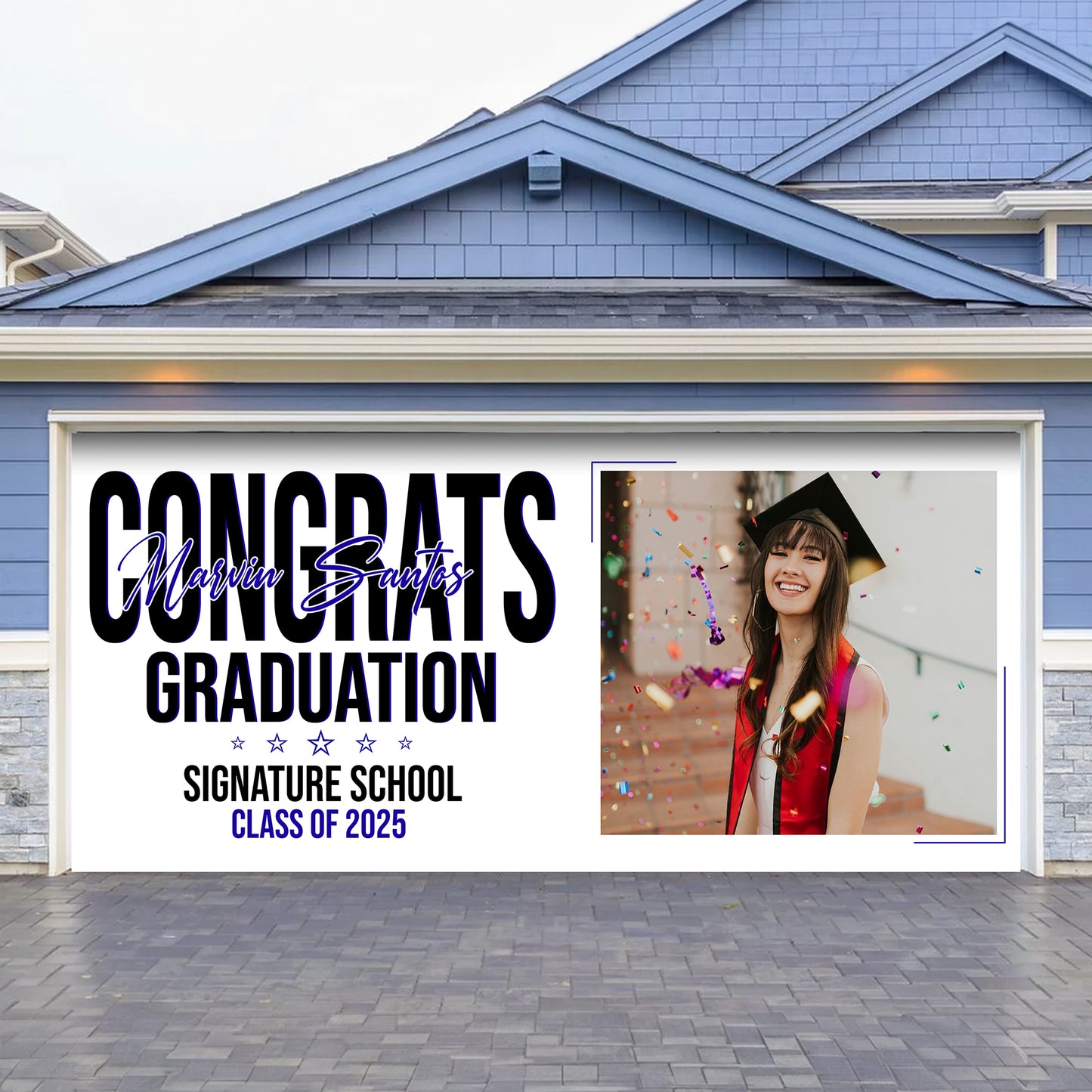 White Background Grad Class Of 2025 - Graduation Garage Door Decorations, Single Garage, Garage Door Banner