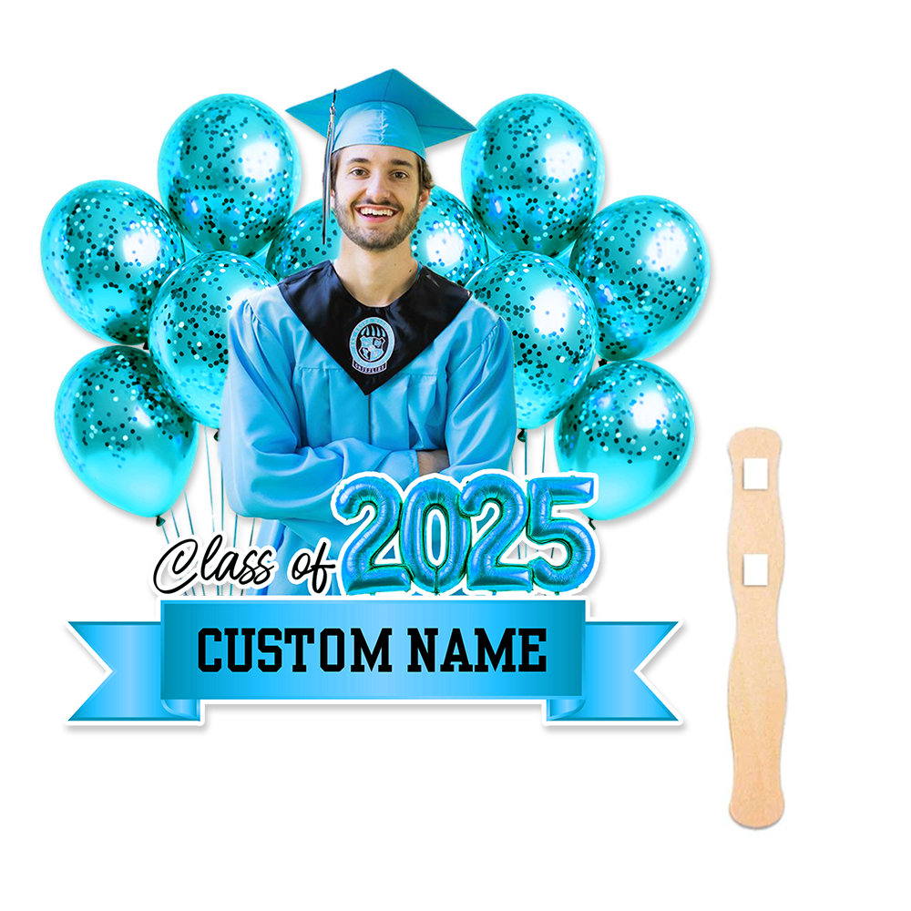 Balloons Graduation Face Fans With Wooden Handle - Fans Faces on a Stick Graduation - Fan Class Of 2025