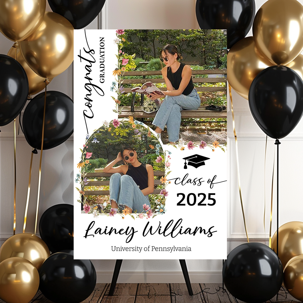 Custom Class Of 2025 Floral - Graduation Party Welcome Sign - Personalized Graduation Decoration
