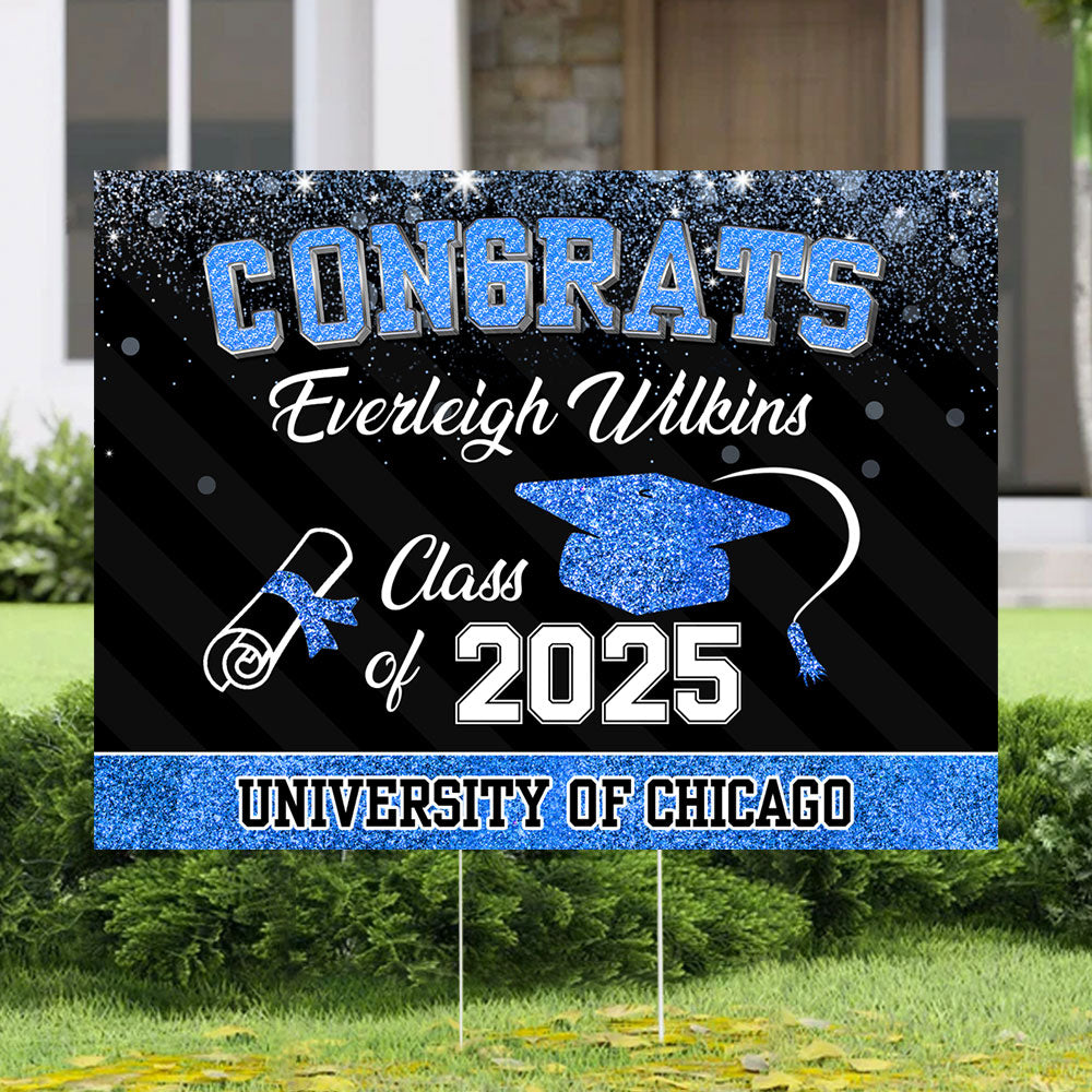 Custom Name Glitter Lawn Sign, Graduation Gift - Personalized Graduation Lawn Sign With Stake