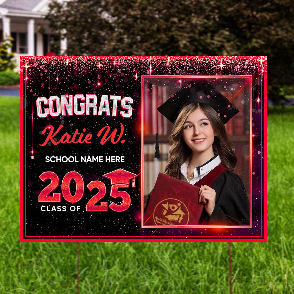Class Of 2025 Glitter Lawn Sign, Graduation Gift - Personalized Graduation Lawn Sign With Stake