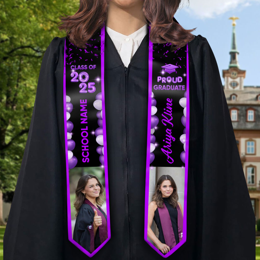 Bubble Color Class of 2025 Custom Graduation Stoles with Photo - Graduation Gift