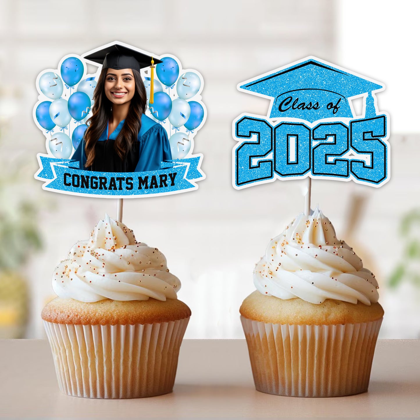 Custom Face Graduation Cupcake Toppers, Graduation Decorations - Cake Topper Only Paper