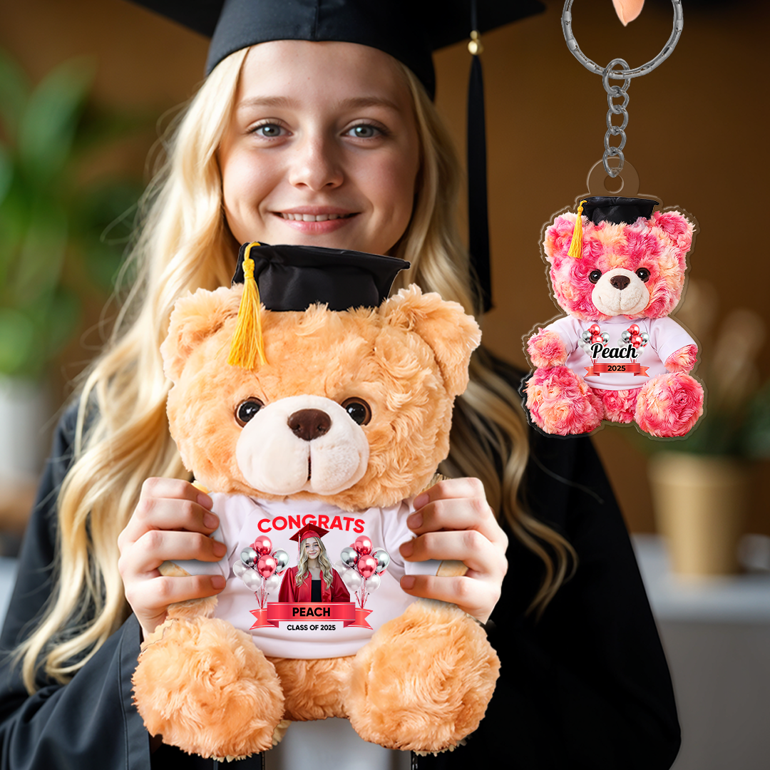 Class Of 2025 Congrats Graduate Bear With Cap - Teddy Bear With Shirt and Keychain