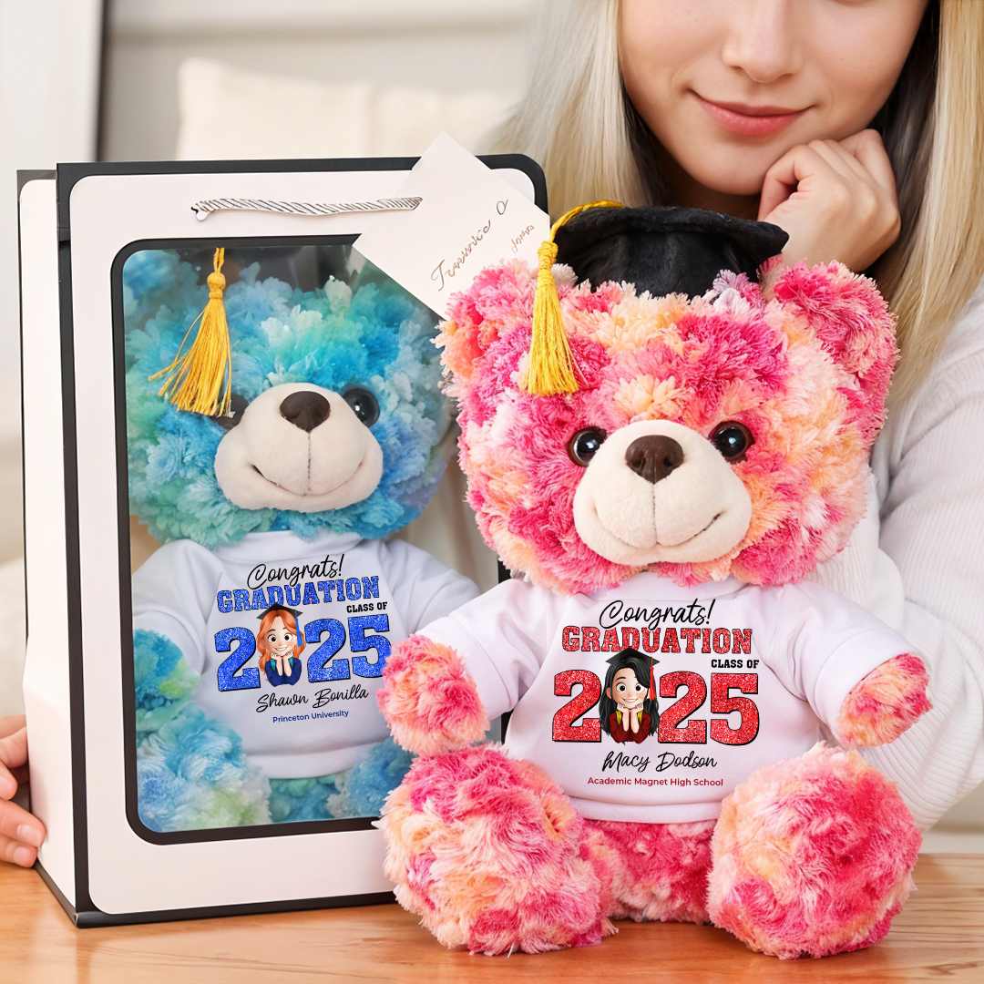 Cute Style Class Of 2025 Graduate Bear With Cap - Teddy Bear With Personalized Shirt