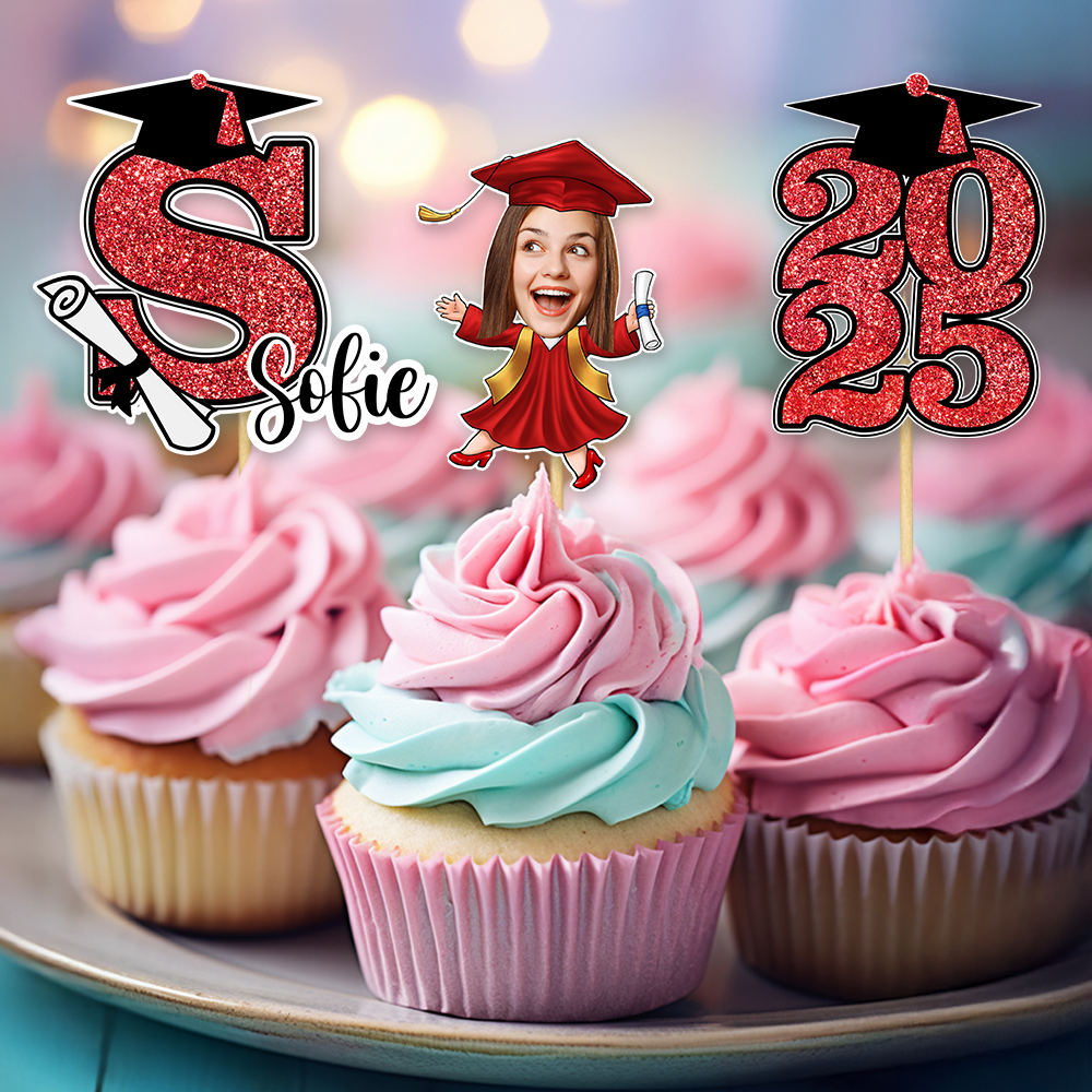 Name and Face Class of 2025 Cupcake Toppers, Graduation Decorations - Cake Topper Only Paper