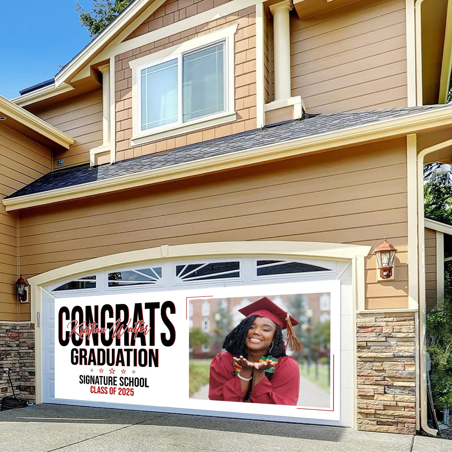 White Background Grad Class Of 2025 - Graduation Garage Door Decorations, Single Garage, Garage Door Banner