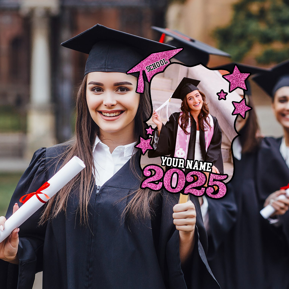 Personalized Graduation Face Fans With Wooden Handle - Custom Fan Class Of 2025