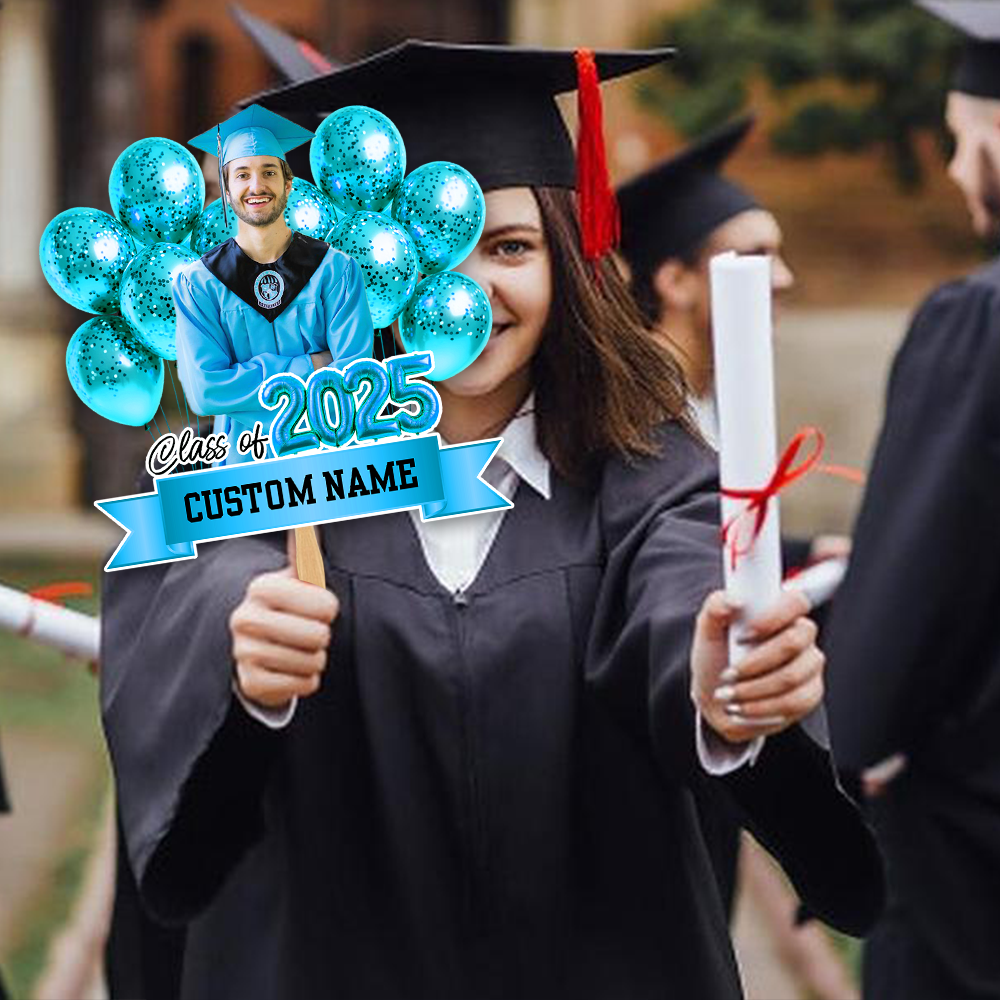 Balloons Graduation Face Fans With Wooden Handle - Fans Faces on a Stick Graduation - Fan Class Of 2025