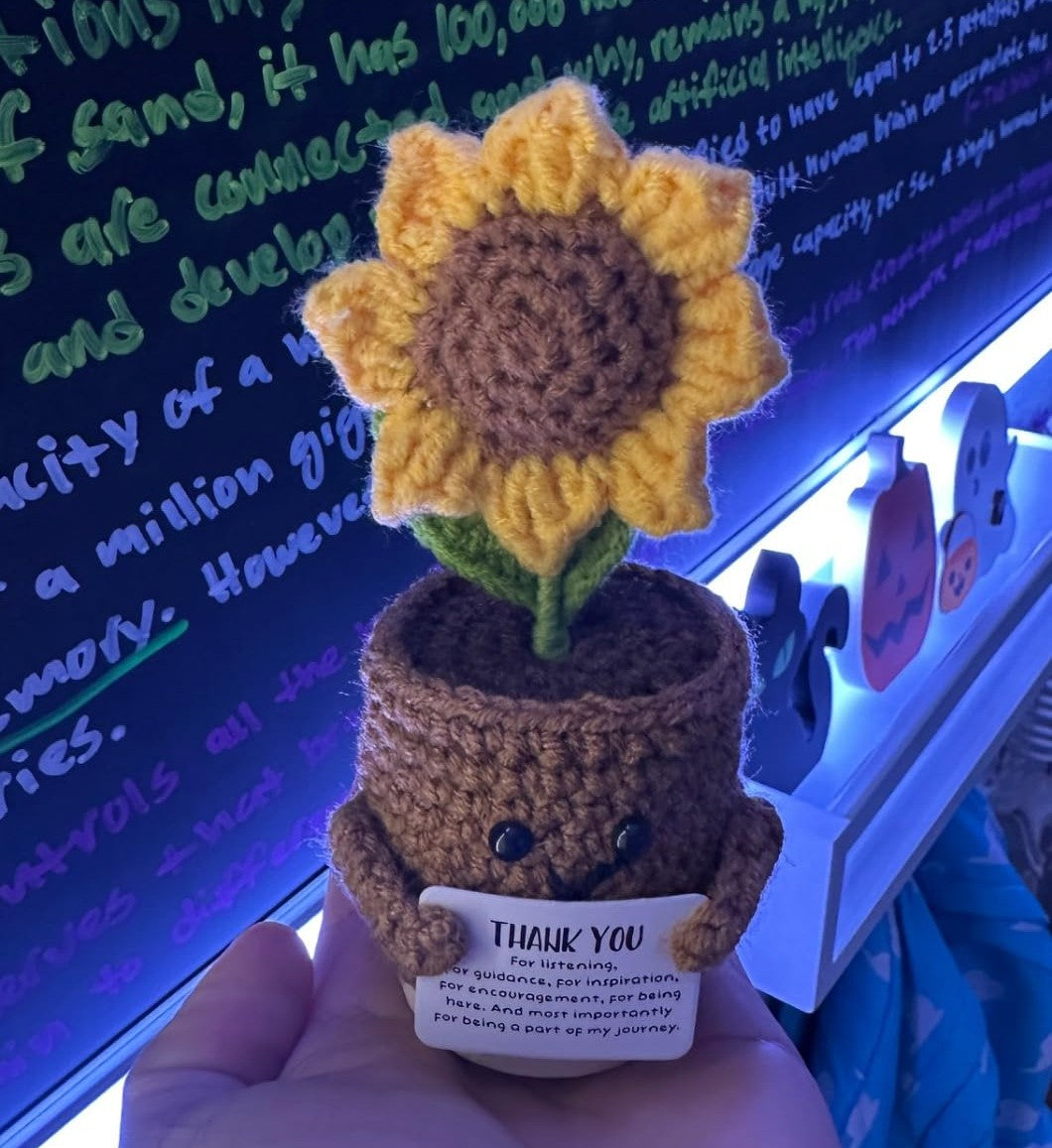 You are Truly Marverous - Appreciation Graduation Gifts Handmade Positive Sunflower Doll Crochet Plant with Card (Non-custom Quote)