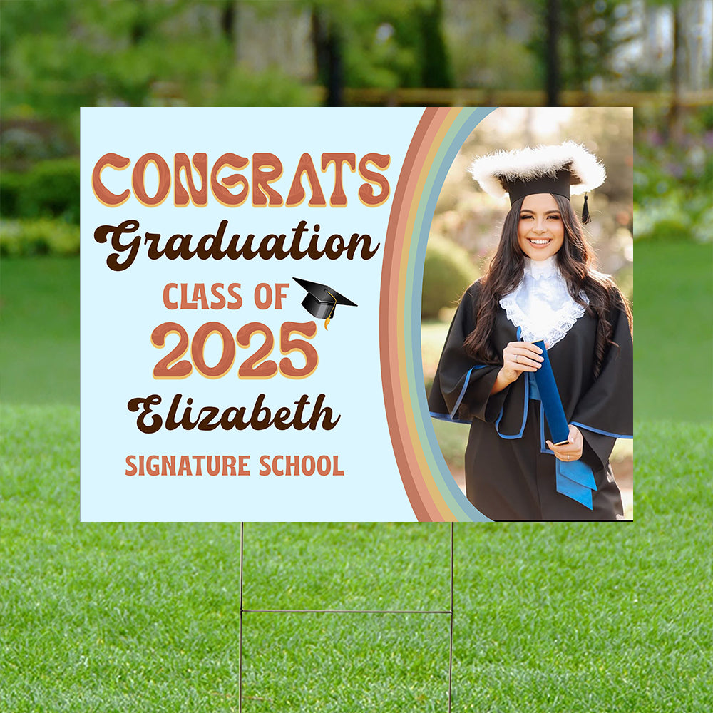Retro Style 2025 Lawn Sign, Graduation Gift - Personalized Graduation Lawn Sign With Stake