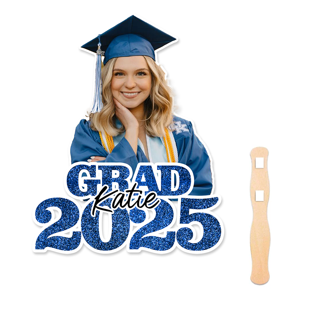 Glitter Graduation Face Fans With Wooden Handle - Fans Faces on a hold graduation - Fan Class Of 2025
