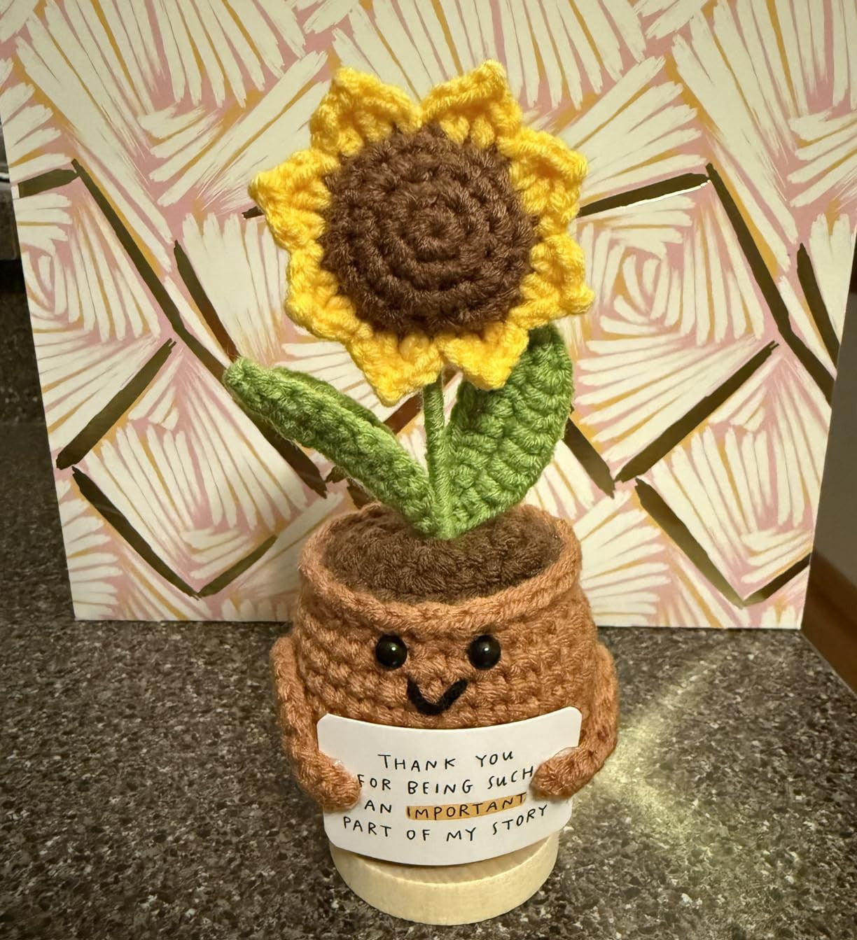 You are Truly Marverous - Appreciation Graduation Gifts Handmade Positive Sunflower Doll Crochet Plant with Card (Non-custom Quote)