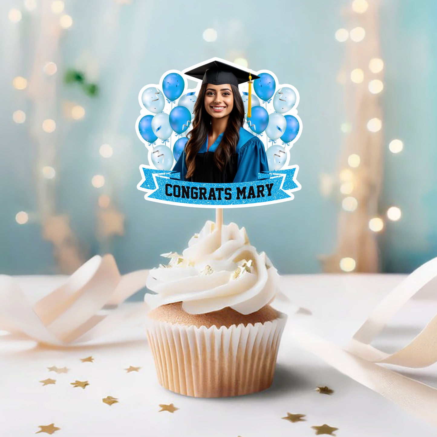 Custom Face Graduation Cupcake Toppers, Graduation Decorations - Cake Topper Only Paper