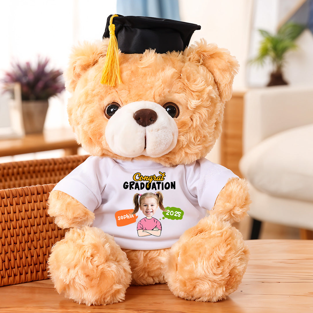 Kindergarten Class Of 2025 Graduate Bear With Cap - Teddy Bear With Personalized Shirt