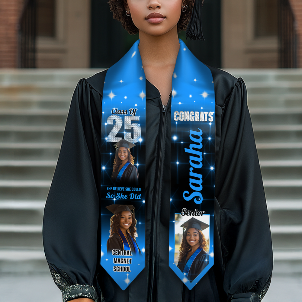 Custom Photo She Believed She Could So She Did Graduation Gift Stoles - Graduation Stoles