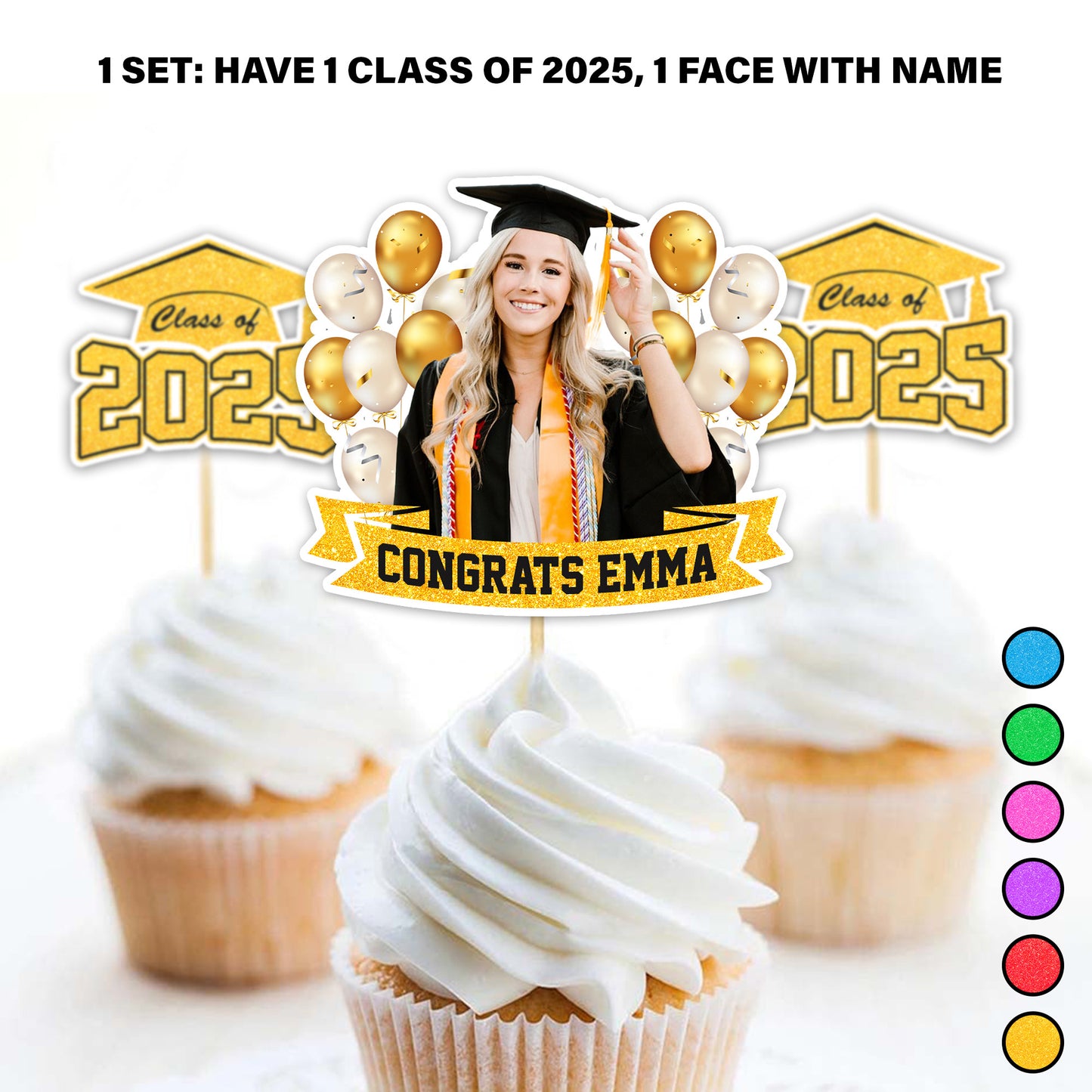 Custom Face Graduation Cupcake Toppers, Graduation Decorations - Cake Topper Only Paper