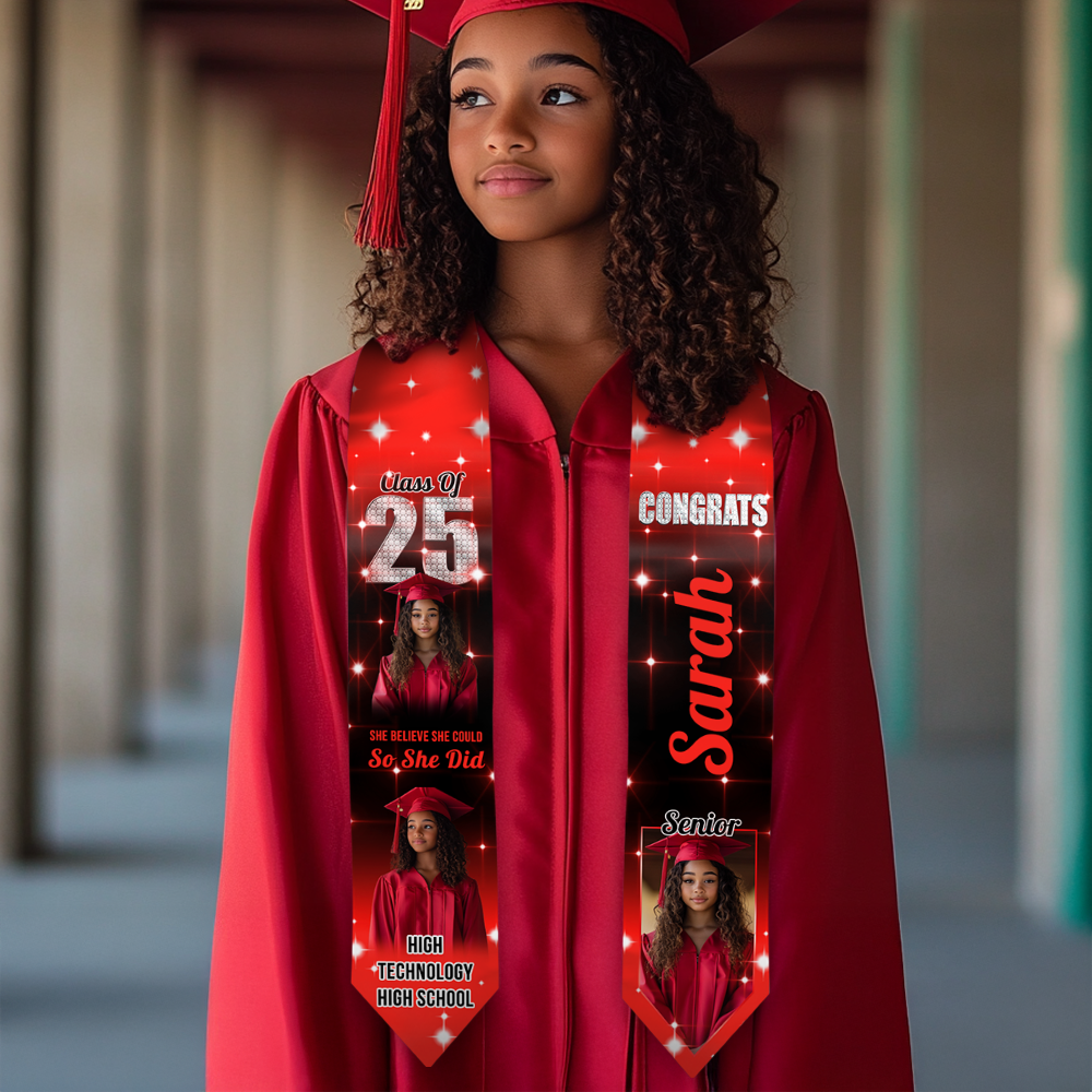 Custom Photo She Believed She Could So She Did Graduation Gift Stoles - Graduation Stoles