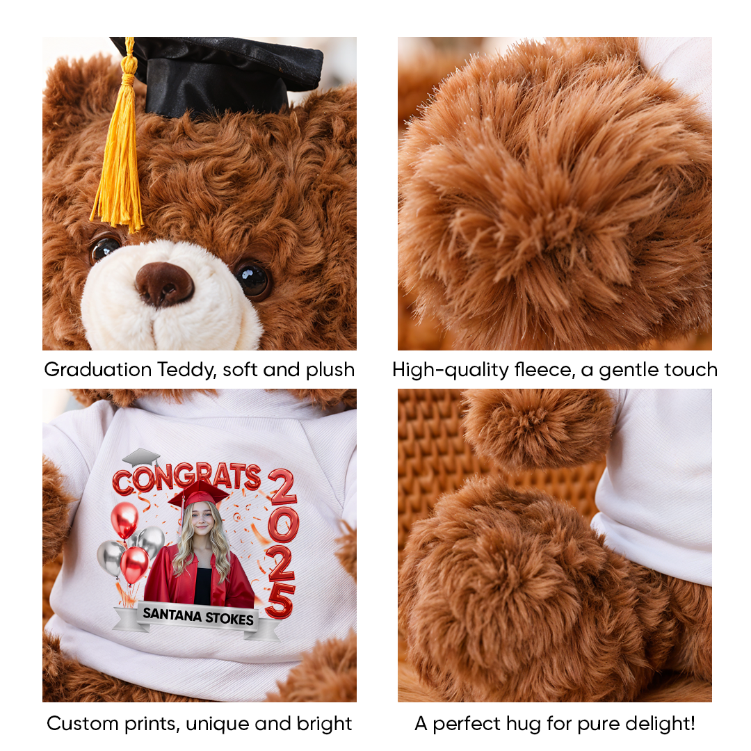 Bubble Style Class Of 2025 Graduate Bear With Cap - Teddy Bear With Personalized Shirt