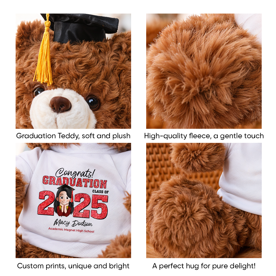 Cute Style Class Of 2025 Graduate Bear With Cap - Teddy Bear With Personalized Shirt