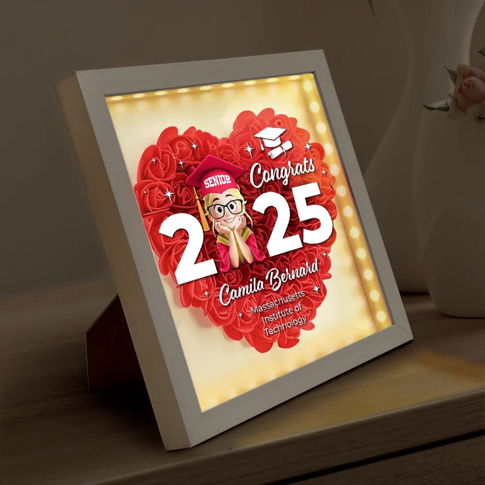 Class of 2025 Graduation LED Flowers Box - Personalized Flower Shadow Box