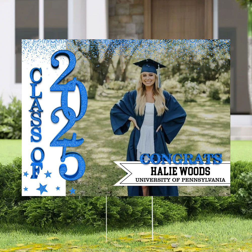 School Name Gold Class Of 2025, Graduation Gift - Personalized Graduation Lawn Sign With Stake