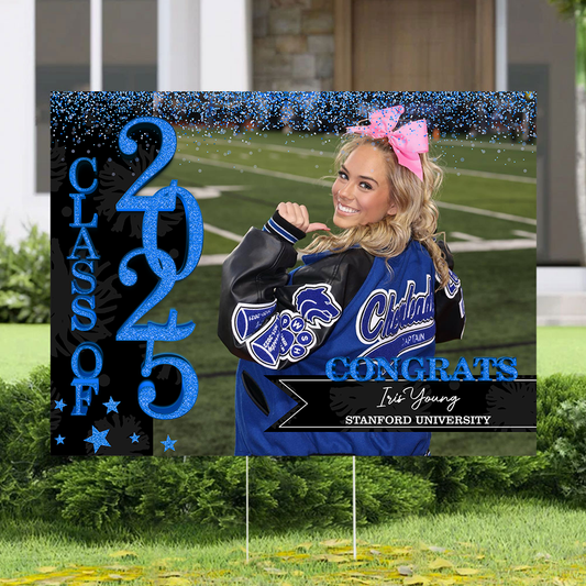 Personalized Graduation Lawn Sign With Stake, Gold Class Of 2025, Graduation Gift