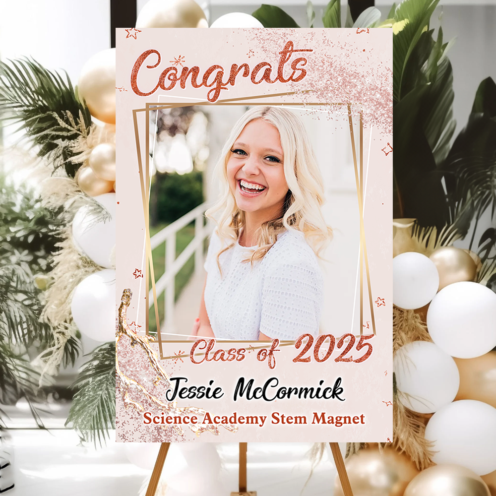 Pink Class Of 2025 Custom Photo - Graduation Party Welcome Sign - Custom Photo Grad Party Sign - Personalized Graduation Decoration - Graduation Poster