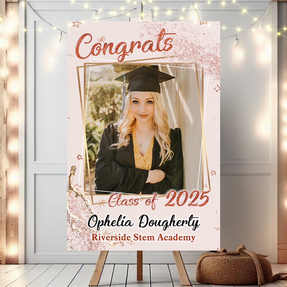 Pink Class Of 2025 Custom Photo - Graduation Party Welcome Sign - Custom Photo Grad Party Sign - Personalized Graduation Decoration - Graduation Poster