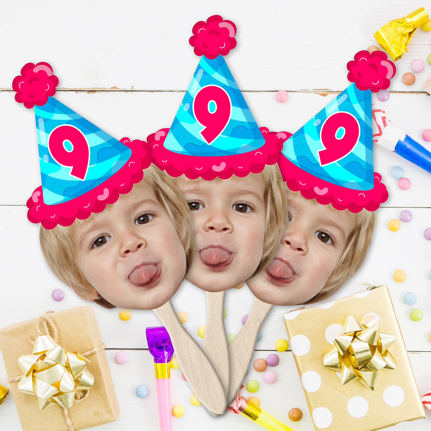 Personalized Birthday Face Fans With Wooden Handle - Fans Faces on a Hold Birthday - Personalized Custom Face Fan