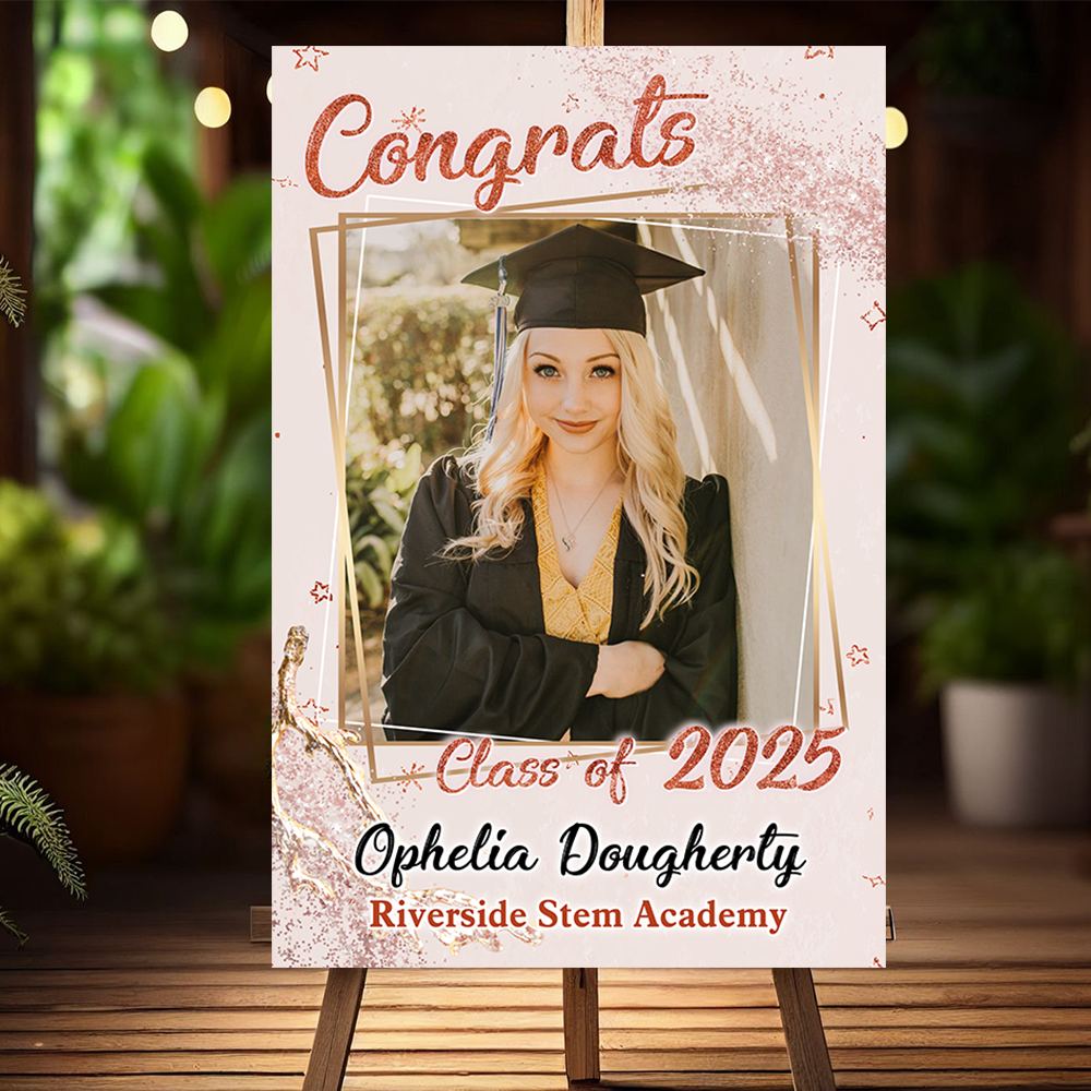 Pink Class Of 2025 Custom Photo - Graduation Party Welcome Sign - Custom Photo Grad Party Sign - Personalized Graduation Decoration - Graduation Poster