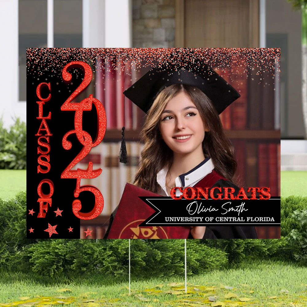 Personalized Graduation Lawn Sign With Stake, Gold Class Of 2025, Graduation Gift