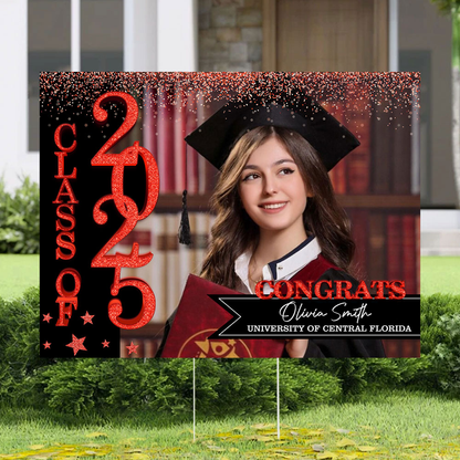 Personalized Graduation Lawn Sign With Stake, Gold Class Of 2025, Graduation Gift