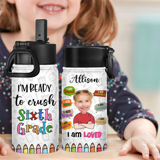 Personalized Water Bottle With Straw Lid - I am Kind Smart Brave Confident Capable Grateful Loved Enough Bottle - Back to School Water Bottle