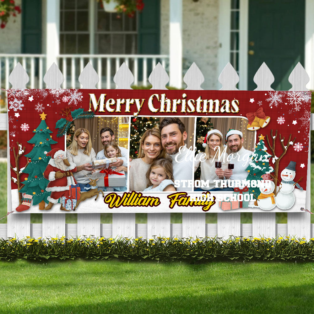 Merry Christmas Garage Banner - Custom Christmas Family Outdoor Banner - Christmas Outdoor Sign