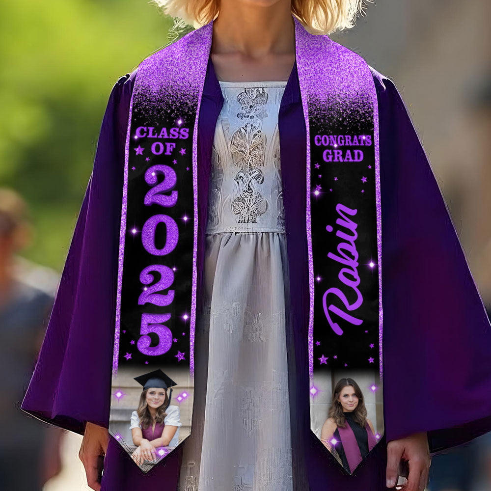 Glitter Graduation Stoles with Photo, Special Graduation Gift, Graduation Sash Class of 2025 with Photos Picture