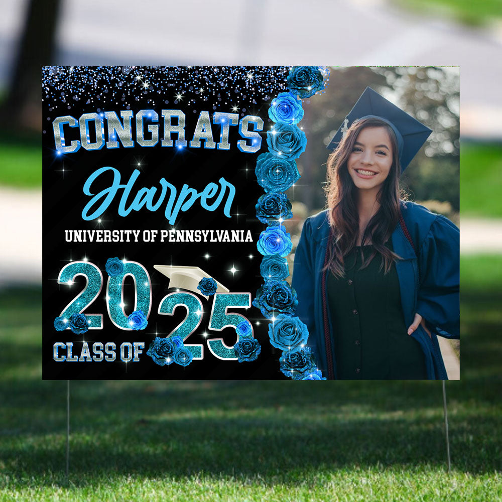 Rose Background Class Of 2025 Graduate, Graduation Gift - Personalized Graduation Lawn Sign With Stake