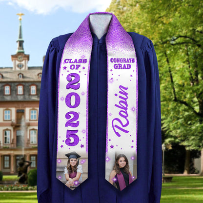 Glitter Graduation Stoles with Photo, Special Graduation Gift, Graduation Sash Class of 2025 with Photos Picture