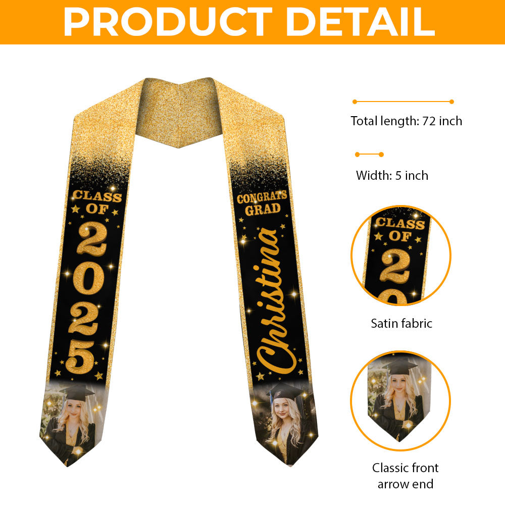 Glitter Graduation Stoles with Photo, Special Graduation Gift, Graduation Sash Class of 2025 with Photos Picture