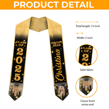 Glitter Graduation Stoles with Photo, Special Graduation Gift, Graduation Sash Class of 2025 with Photos Picture