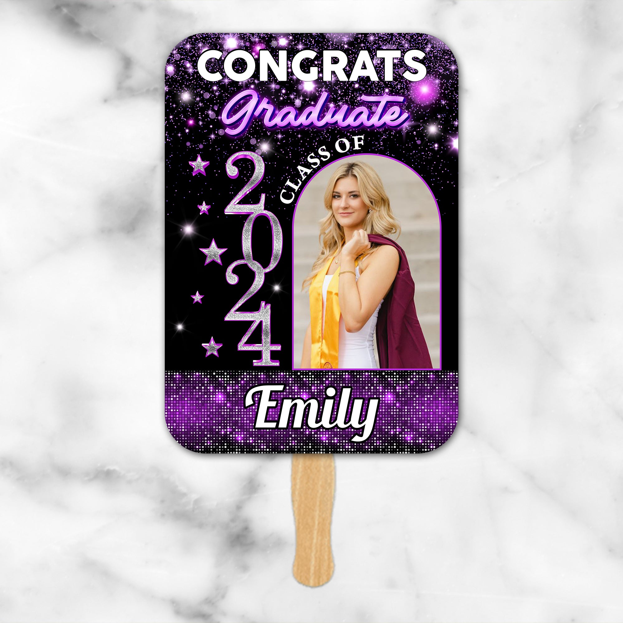 Congrats Grad 2024 Fans With Wooden Handle - Gift For Graduation Party