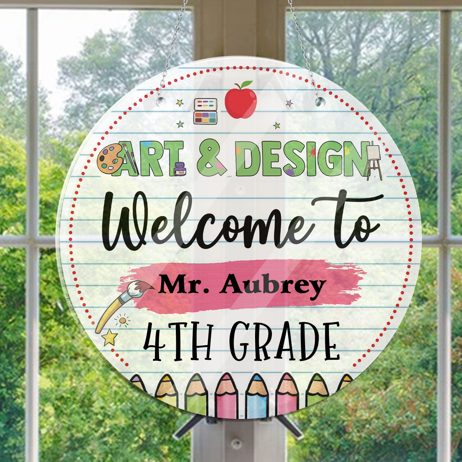 Custom Teacher Name Haning Door - Personalized Custom Shape Window Hanging Acrylic -  Teacher Name Sign For Classroom