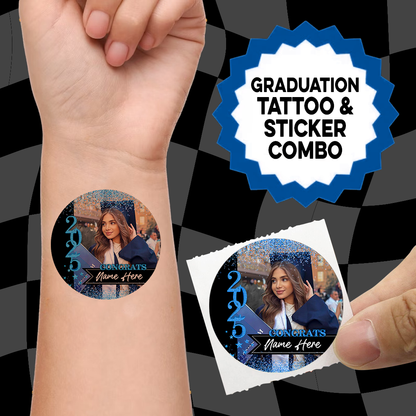 Class of 2025 Graduation Glitter Sticker and Tattoo - Personalized Tattoos & Stickers