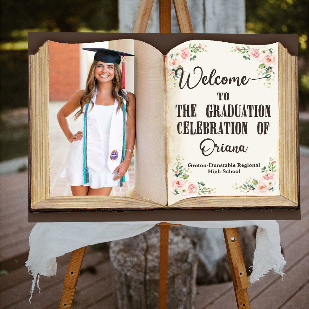 Book Style Congrats Graduation Class Of 2024 - Graduation Party Welcome Sign - Custom Photo Grad Party Sign - Personalized Graduation Decoration