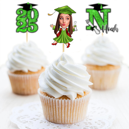 Name and Face Class of 2025 Cupcake Toppers, Graduation Decorations - Cake Topper Only Paper