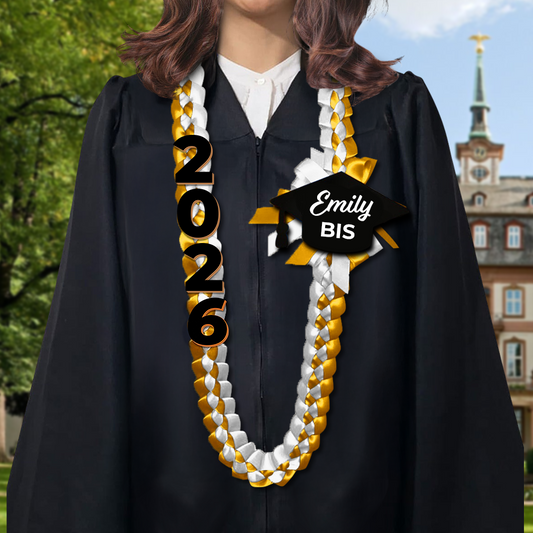 Custom Stole and Ribbon Lei And Acrylic Graduation Cap 2026 - Graduation Lei & Sash Combo