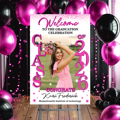 Class Of 2026 - Graduation Party Welcome Sign - Custom Photo Grad Party Sign - Personalized Graduation Decoration